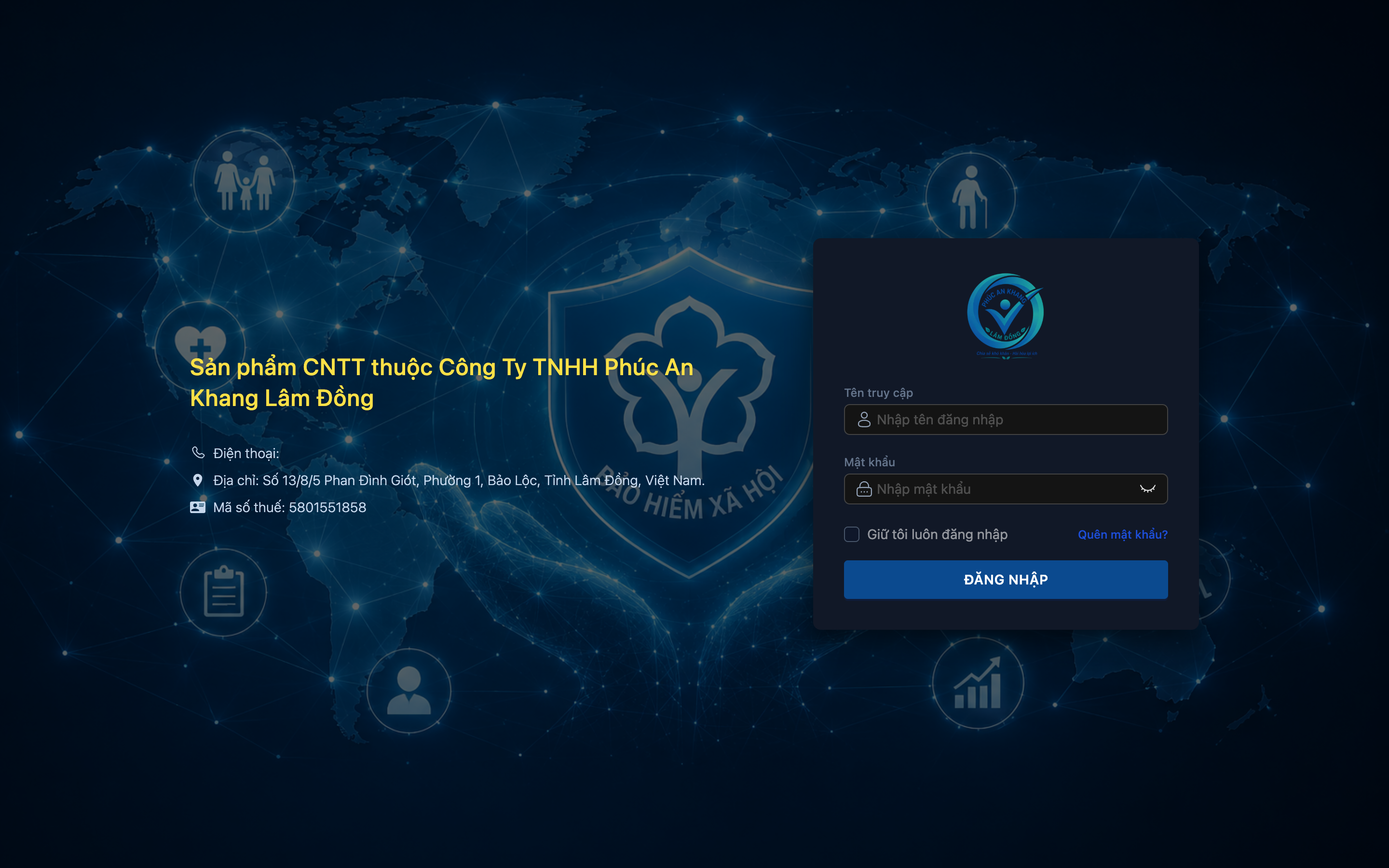 Màn hình đăng nhập PAK CORP